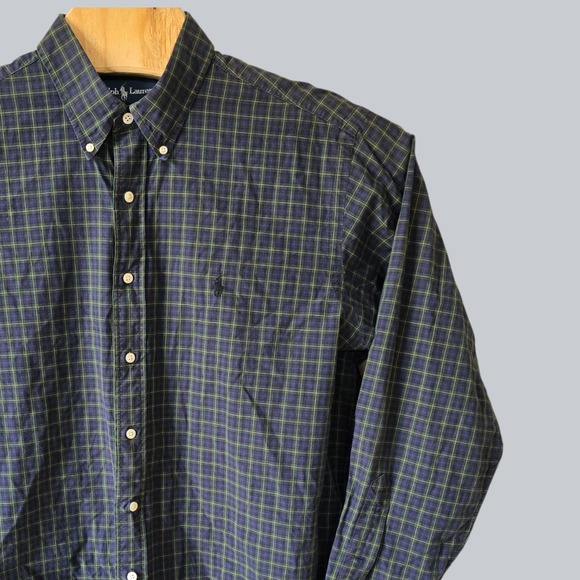Ralph Lauren Classic Fit Mens Plaid Button Down Shirt Long Sleeve Blue Green XL - Picture 1 of 7